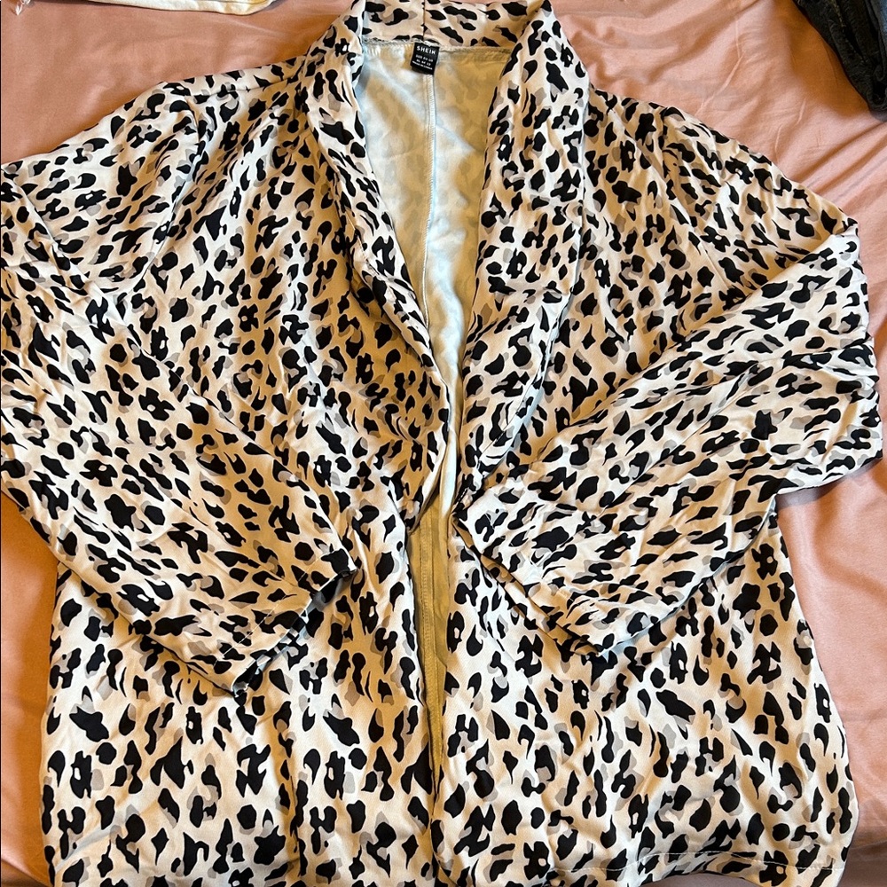 SHEIN Black and Cream Animal Print Blazer